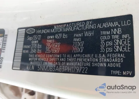 2023 Hyundai Tucson Sel z USA, uszkodzony, nr VIN 5NMJB3AE3PH179722